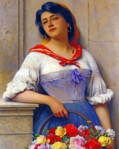 Woman Holding A Basket Of Flowers Paint by numbers