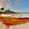 Wooden Boat On The Beach Paint by numbers