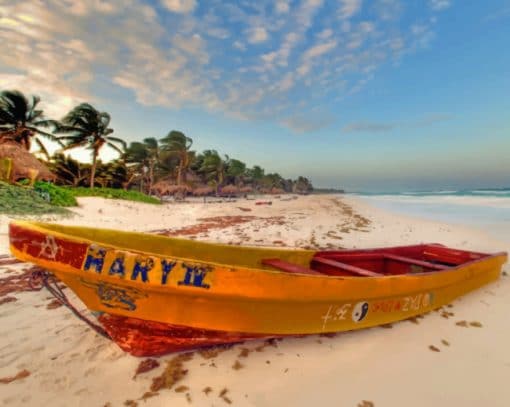 Wooden Boat On The Beach Paint by numbers