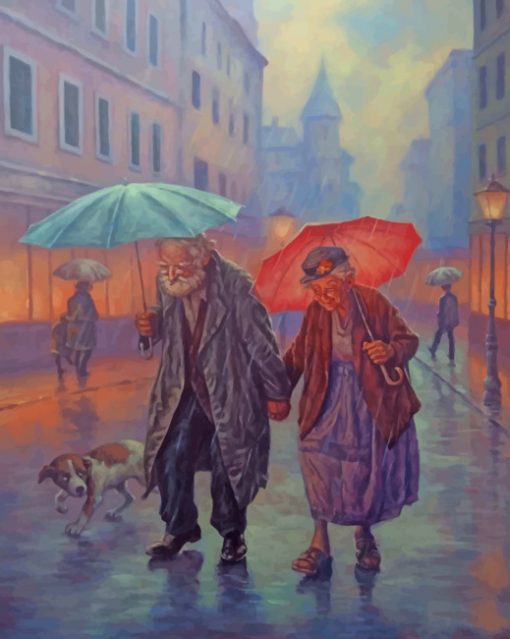 Old Couple In The Rain Paint by numbers