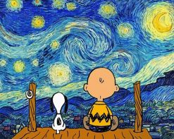 Starry Night Snoopy and Charlie Brown paint by numbers