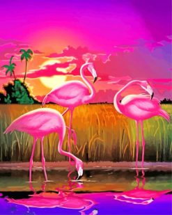 Pink Flamingos At Sunset paint by numbers