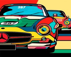 Colorful Race Cars paint by numbers