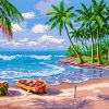 Beach Coconut Trees Fishing Boat paint by numbers