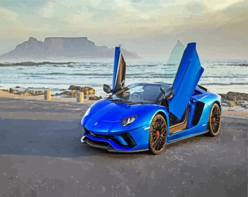 Aesthetic Blue Lamborghini paint by numbers