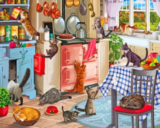 Cats In Kitchen paint by numbers