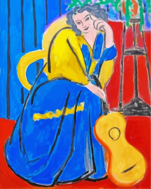 Girl in Yellow and Blue with Guitar Paint By Number