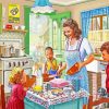 Mother And Kids In Kitchen paint by numbers