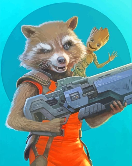 Rocket Raccoon And Groot paint by numbers