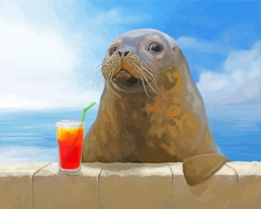 Seal Drinking Juice paint by numbers