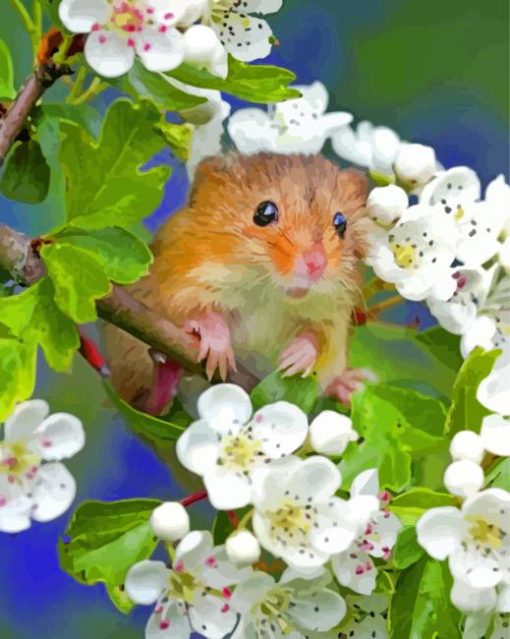 Cute Hamster With White Flowers paint by numbers