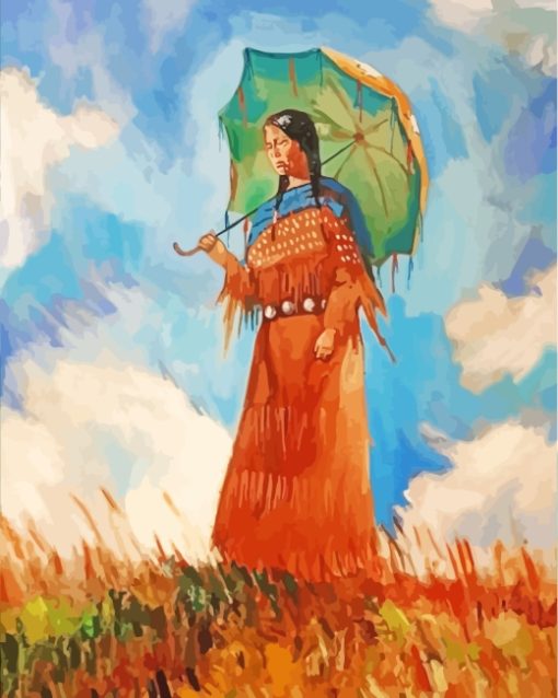 Indian Woman And Umbrella paint by numbers