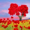 Red Heart Shape Tree paint by number