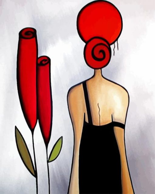 Woman And Red Flower paint by numbers