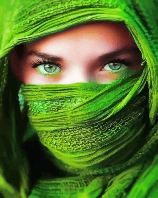 Woman With Green Veil And Eyes paint by numbers