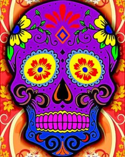 Purple Folk Art Skull paint by number