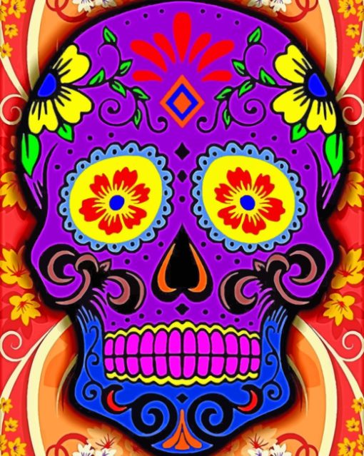 Purple Folk Art Skull paint by number