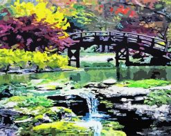 drum bridge and trees art paint by number