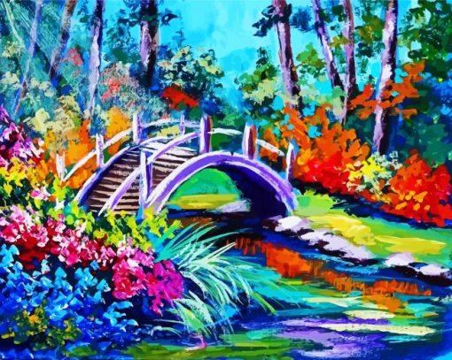 drum bridge in japanese garden paint by number