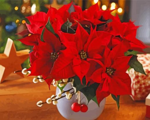 Poinsettia Red Christmas Table paint by numbers