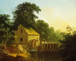 Water Wheel And Boy Fishing paint by numbers