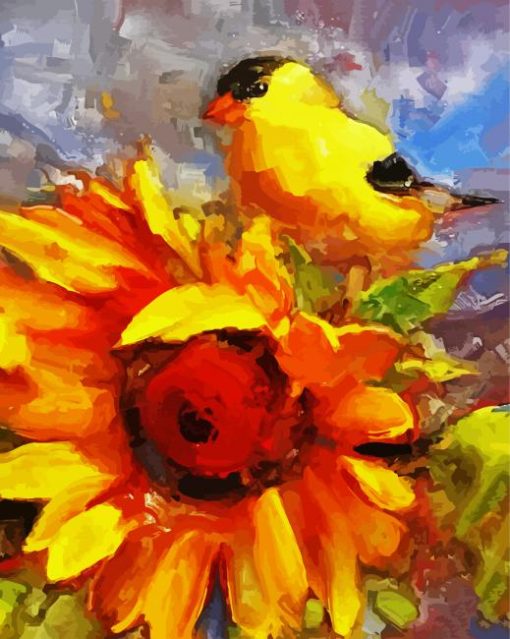 Bird On Sunflower Art paint by numbers