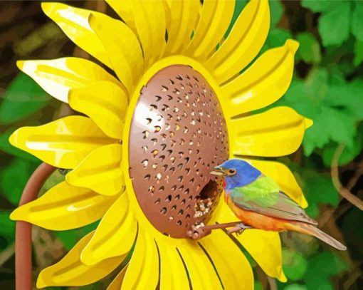 Colorful Bird On Sunflower paint by numbers