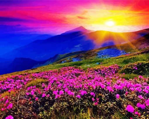 Colorful Mountain Sunrise paint by numbers