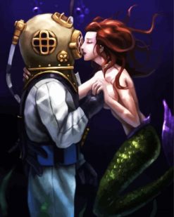 Romantic Mermaid And Diver Paint by numbers