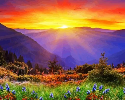 Wonderful Sunrise Mountain paint by numbers