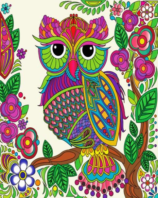 Colorful Mandala Owl paint by numbers