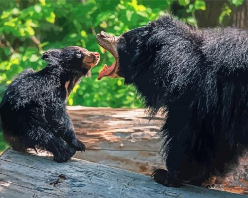 Sloth Bear Mother And Her Baby paint by number