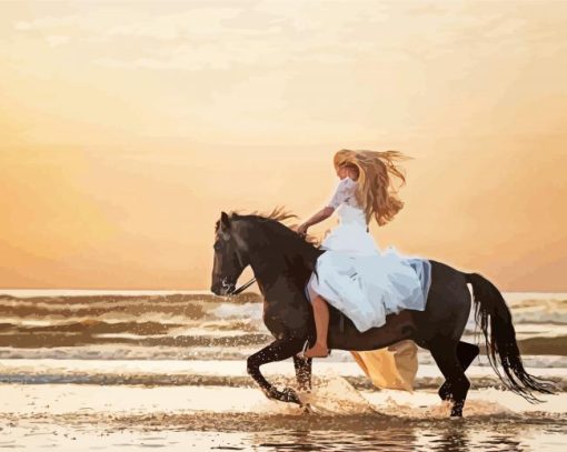 Woman Horse On The Beach paint by numbers