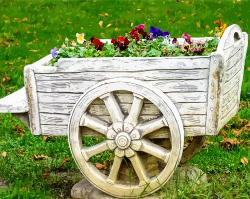 Wooden Flower Cart paint by number