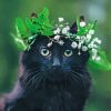 Black Cat Floral Crown paint by numbers