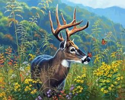 Deer With Butterfly On Nose paint by numbers