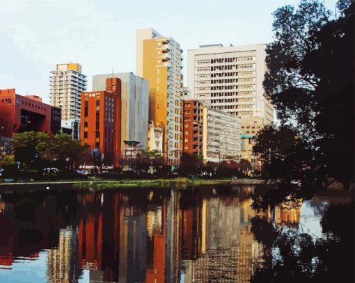 Fukuaka Buildings Reflection paint by numbers