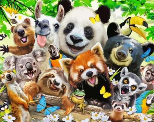 Wild Animals Smiling Selfie paint by numbers