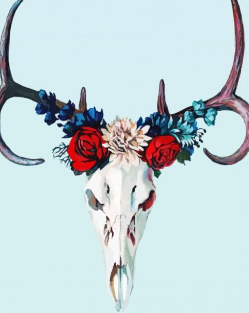 Floral Deer Skull paint by numbers