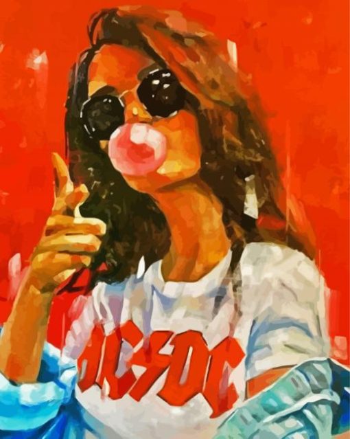 Cool Girl Blowing Bubble Gum paint by numbers