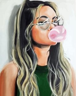 Girl Blowing Bubble Gum paint by numbers