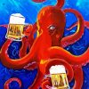 Red Octopus Drinking paint by numbers