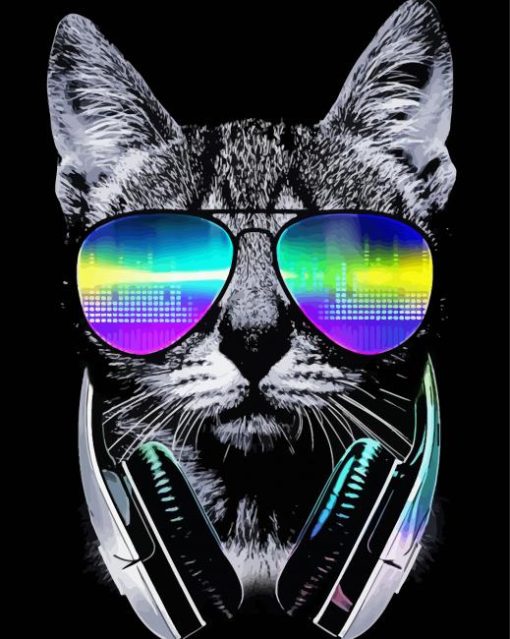 Dj Cat Wearing Headphones paint by numbers