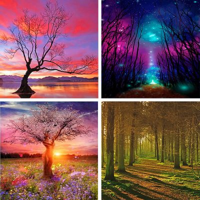 Landscape trees painting by numbers