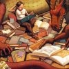 Girl And Dragon Reading Book paint by numbers