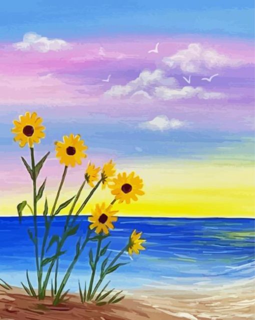 Aesthetic Beach Sunflower paint by numbers