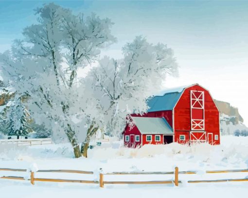 Snow Red Barn paint by numbers