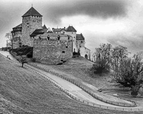 Black And White Castle In Liechtenstein Paint By Numbers 